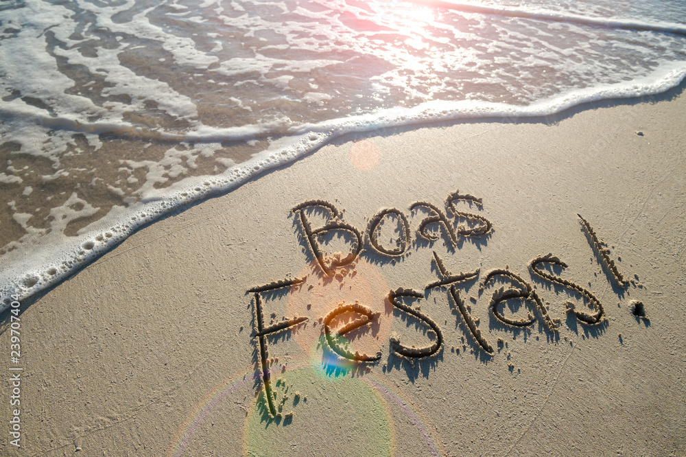Boas Festas (Portuguese for Happy Holidays) message handwritten in