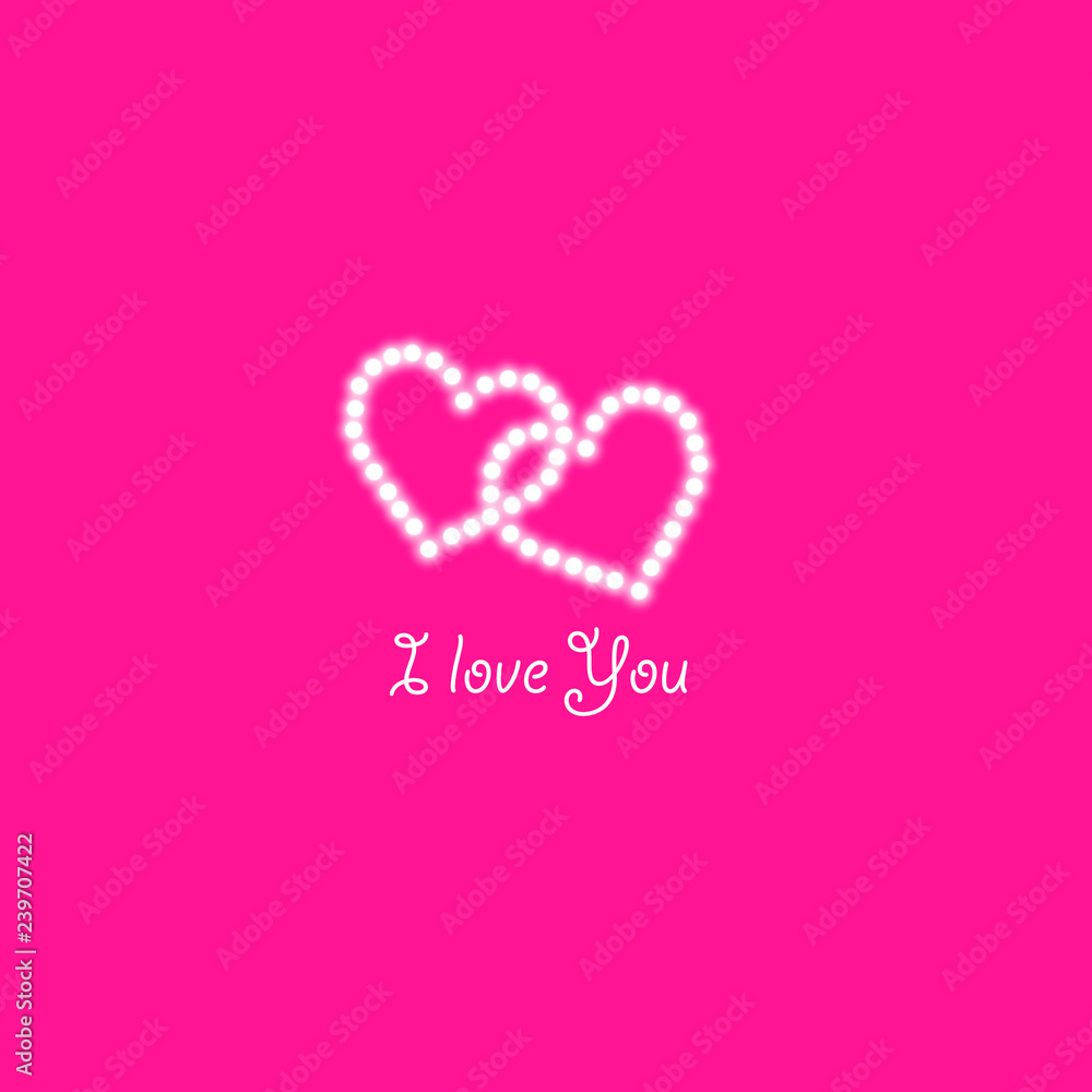 Two Heart of the lamps on a pink background. Valentines day card. Heart with inscription I Love You. Vector illustration Two Heart of the lamps on a pink background. Valentines day card. Heart with inscription I Love You. Vector illustration