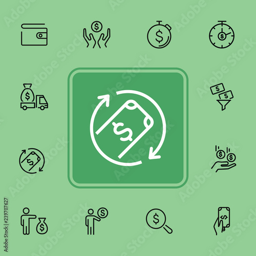 Finance management line icon set. Purse, earning, loan. Money concept. Can be used for topics like business, investment, saving, charity
