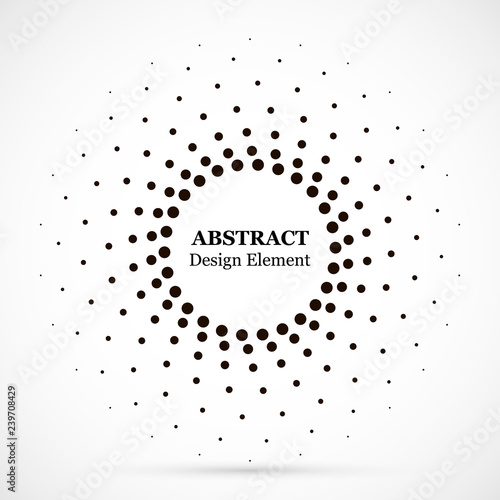 Halftone dotted background circularly distributed. Halftone effect vector pattern. Circle dots isolated on the white background. Border logo icon. Draft emblem for your design.
