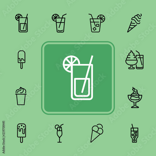 Refreshers line icon set. Cola, ice cream, lemonade. Drink concept. Can be used for topics like cafe, menu, food