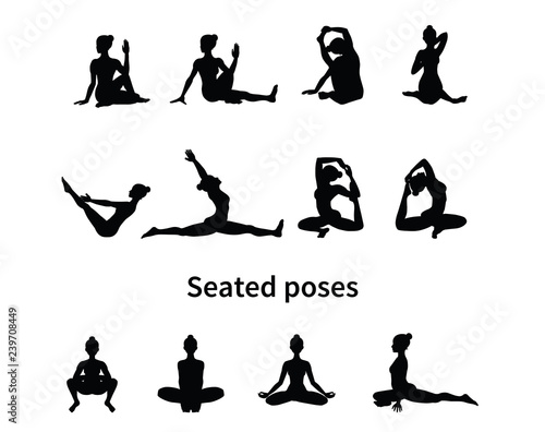 Women silhouettes. Collection of yoga poses.