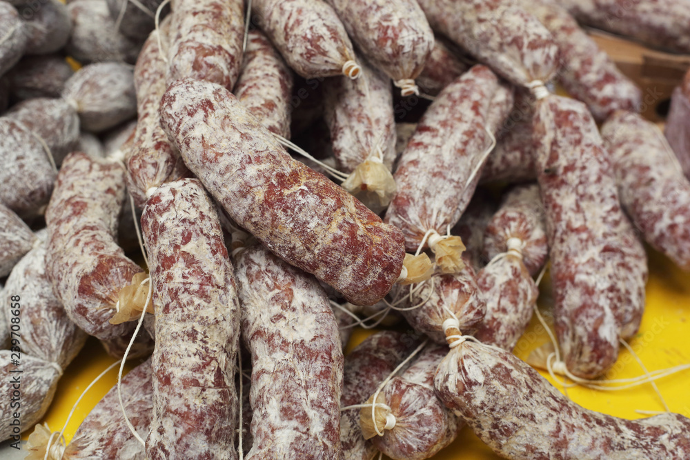 Fototapeta premium Sausages in the market