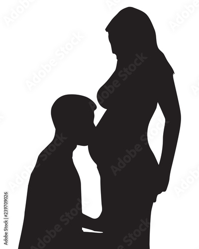 People-Silhouette of a Man Kissing a Woman's Pregnant Belly