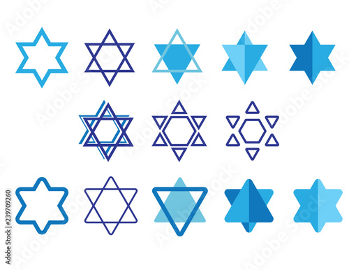 Star of David clipart set. Jewish symbol Blue and White icon