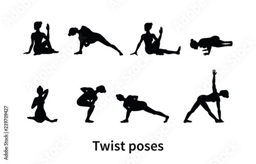 Women silhouettes. Collection of yoga poses.