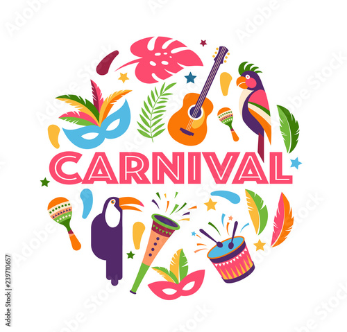 Brazilian Carnival, music festival, masquerade flyer template