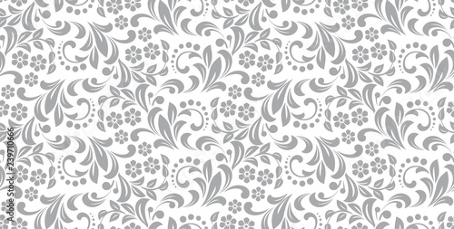 Flower pattern. Seamless white and gray ornament. Graphic vector background. Ornament for fabric, wallpaper, packaging. © ELENA