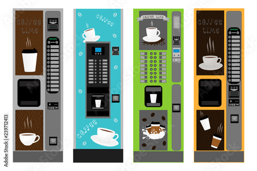 big colored set different types coffee machine