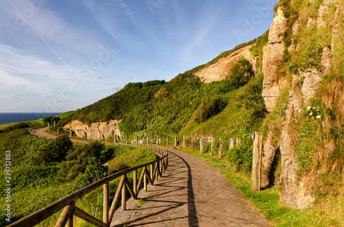 Landscape of a path to the sea in the countryside in Gijón