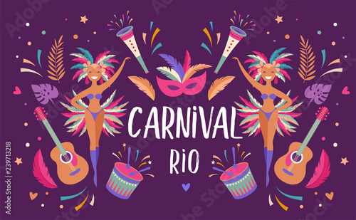Brazilian Carnival, music festival, masquerade flyer template
