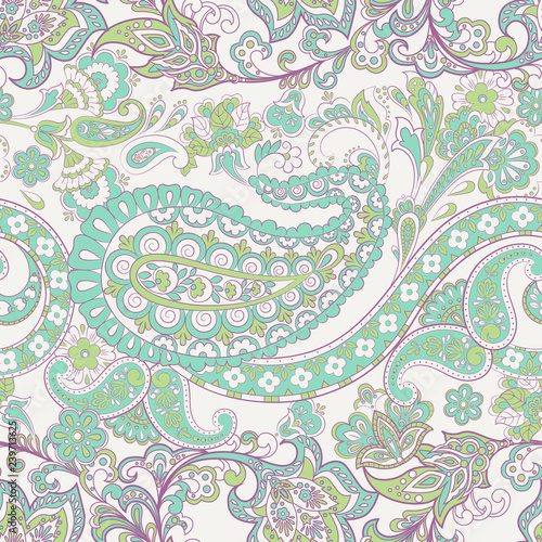 Paisley vector seamless pattern. Fantastic flower, leaves.