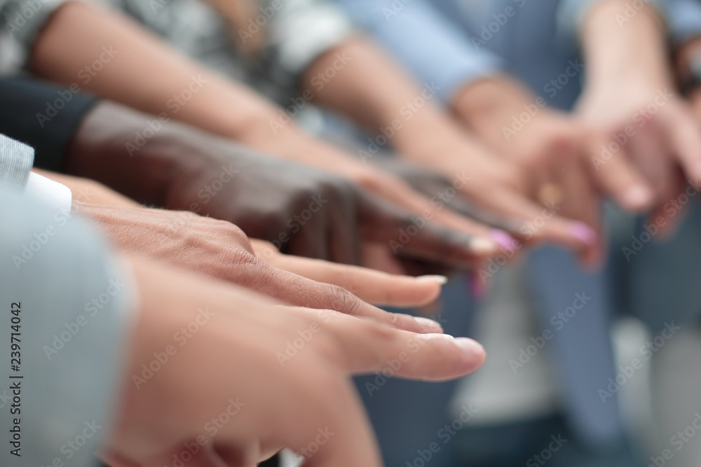 close-up of multi-racial hands