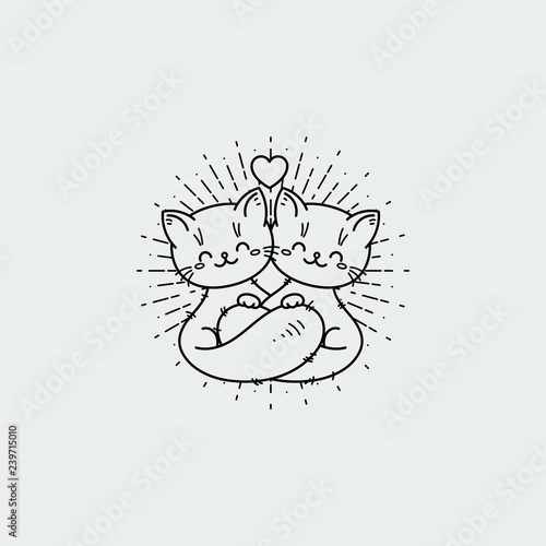Cartoon hugging cats. Greetings and surprise vector illustration for prints
