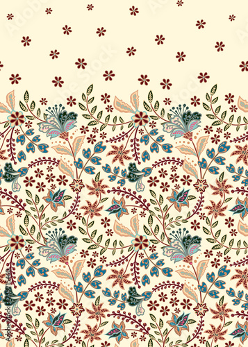 Floral vintage seamless pattern. Retro plants style. Vertical decorative flowers. Vector background