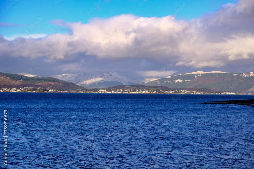 First Snows on the Argyle Hills in Scotland Looking over from Gourock.