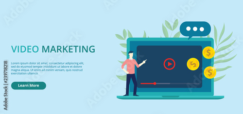 video marketing concept banner with free space for text