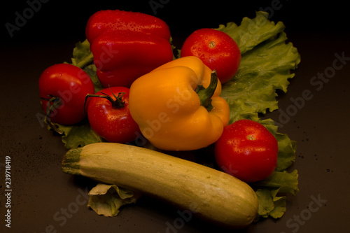 fresh vegetables, fresh fruits, tomatoes, salads, bell peppers, sweet peppers, set, vegetable group, fruit group