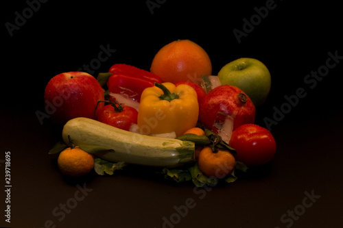 fresh vegetables, fresh fruits, tomatoes, salads, bell peppers, sweet peppers, set, vegetable group, fruit group