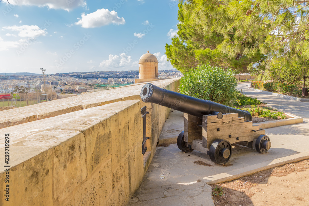 Valletta, Malta. Antique cannon on the fortress wall