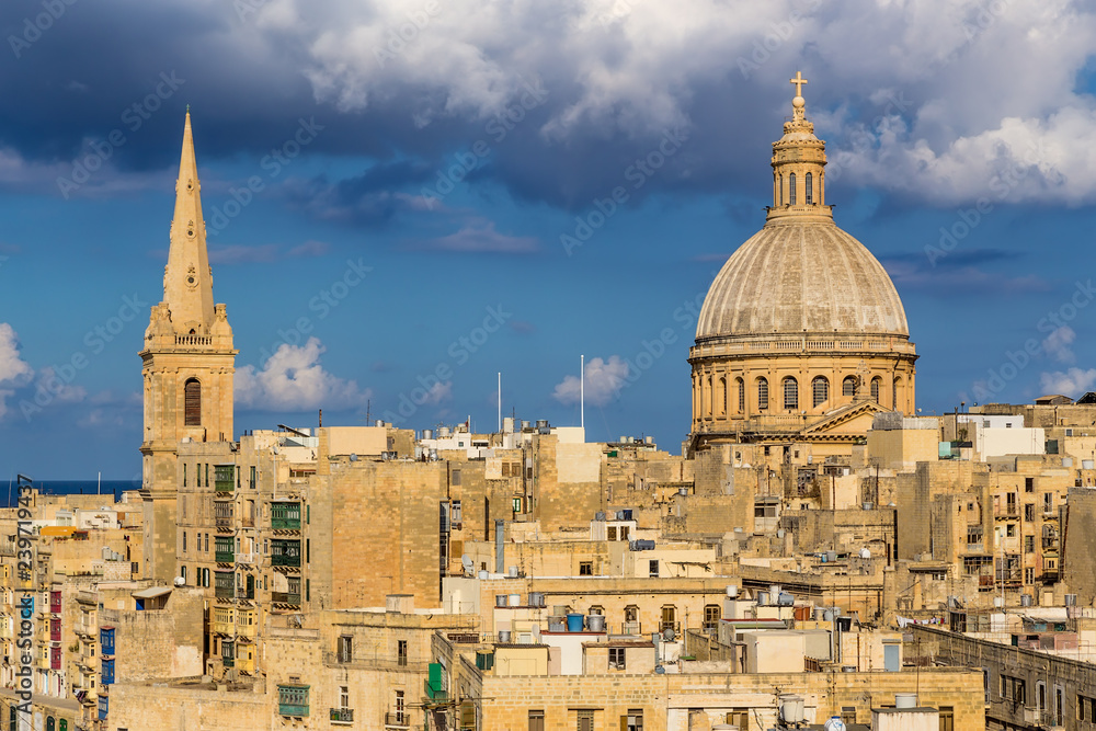 Valletta, Malta. View of the city: on the right - the dome of St. Paul's Cathedral, 1844