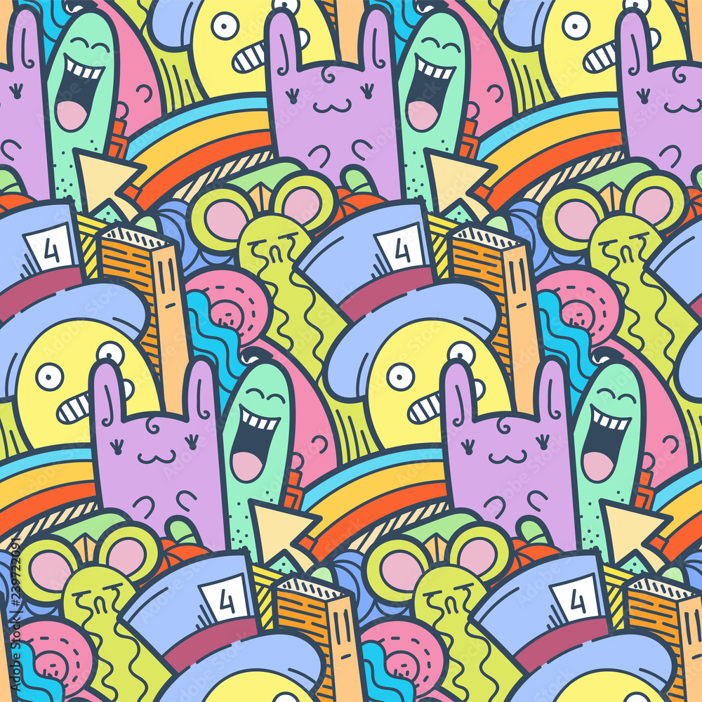 Funny doodle monsters seamless pattern for prints, designs and coloring books Funny doodle monsters seamless pattern for prints, designs and coloring books