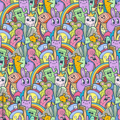 Funny doodle monsters seamless pattern for prints, designs and coloring books