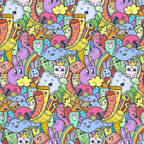 Funny doodle monsters seamless pattern for prints  designs and coloring books