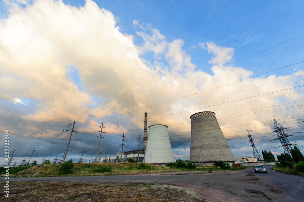 nuclear power plant on background of blue sky