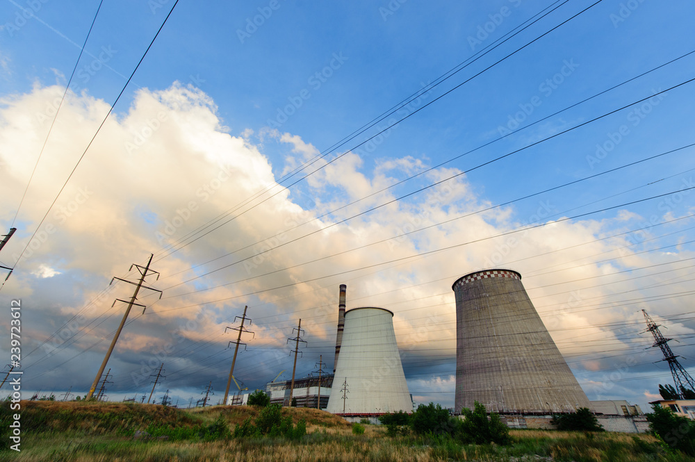 power plant on a background of blue sky power plant on a background of blue sky