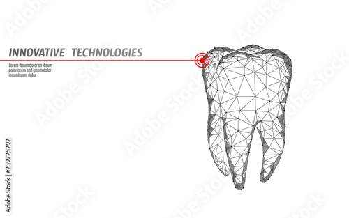 3d tooth innovation laser dentistry polygonal concept. Stomatology symbol low poly triangle abstract oral dental medical care business. Connected dot particle modern render white vector illustration