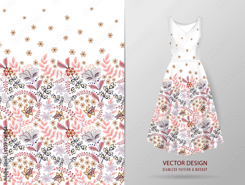 Seamless vertical fantasy flowers border pattern. Hand draw floral ...