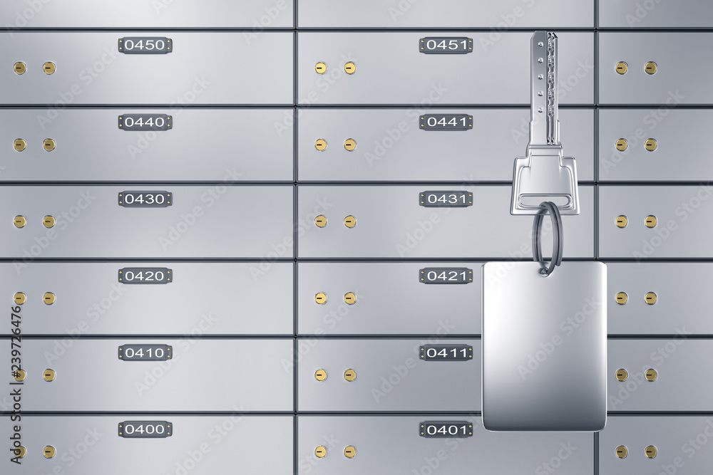 Safe deposit boxes with key. 3D rendering. Safe lockers Safe deposit boxes with key. 3D rendering. Safe lockers