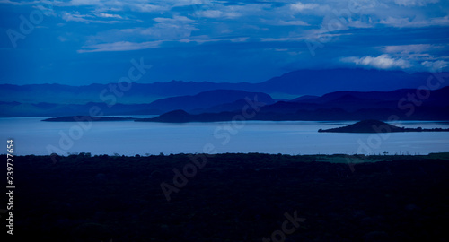 Aerial panorama of rain forest and lake in Nechisar National park, Ethiopia