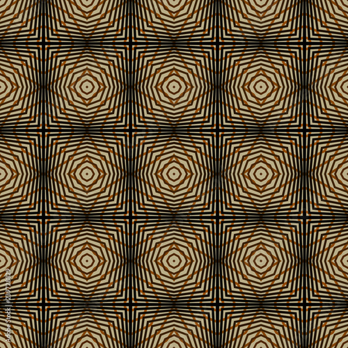 Seamless square pattern from geometrical abstract brown lines on a beige background. Vector illustration. Suitable for fabric, wallpaper and wrapping paper