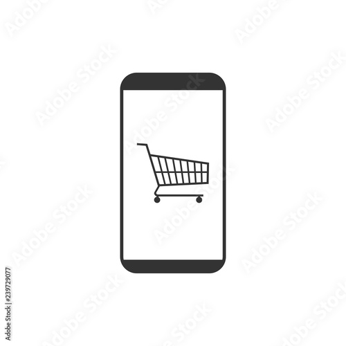 Online shopping icon, smartphone icon. Vector illustration, flat design.