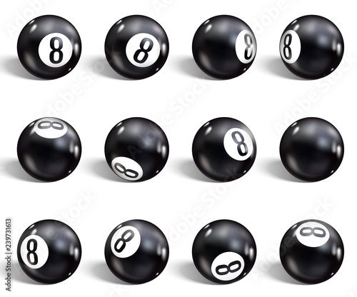 Eight Ball. Set of realistic 8 ball. Isolated on a white background. Vector illustration billiards.