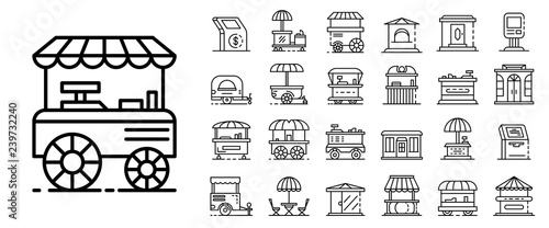 Kiosk icon set. Outline set of kiosk vector icons for web design isolated on white background