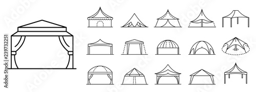 Canopy icon set. Outline set of canopy vector icons for web design isolated on white background