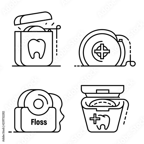 Floss dental icon set. Outline set of floss dental vector icons for web design isolated on white background