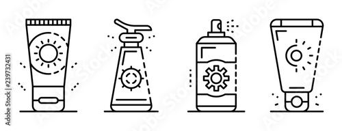 Sunscreen icon set. Outline set of sunscreen vector icons for web design isolated on white background