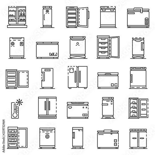 Freezer icon set. Outline set of freezer vector icons for web design isolated on white background