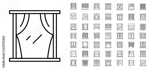 Blind window icon set. Outline set of blind window vector icons for web design isolated on white background