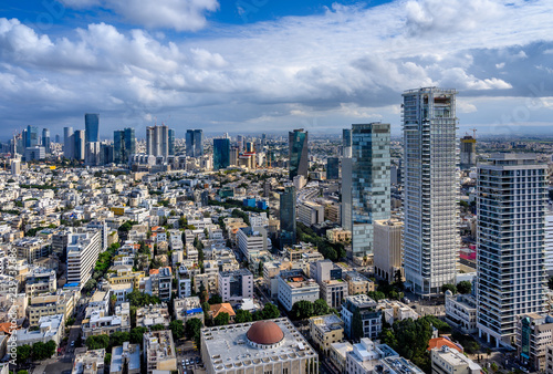 Aerial  view of Sarona and boulevard Rothschild skyscrapers. photo