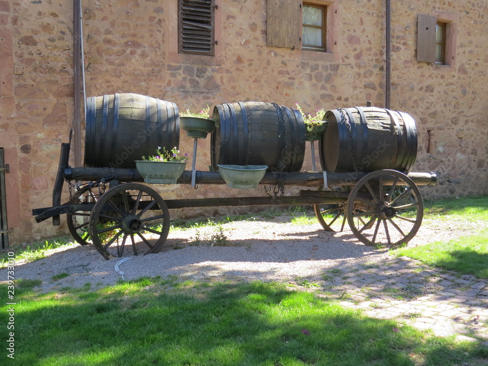 Barrel Wagon in Small Village in France