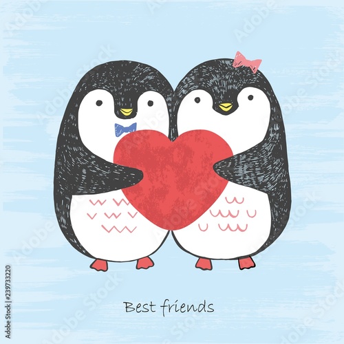 Vector Illustration Of Handd Drawn Sketch Loving Penguins With Scratched Heart In Their Hands Isolated On A Blue Grunge Background Boy And Girl Winter North Pole Birds Best Friends Stock Vector Vector Illustration Of Handd Drawn Sketch Loving Penguins With Scratched Heart In Their Hands Isolated On A Blue Grunge Background Boy And Girl Winter North Pole Birds Best Friends Stock Vector