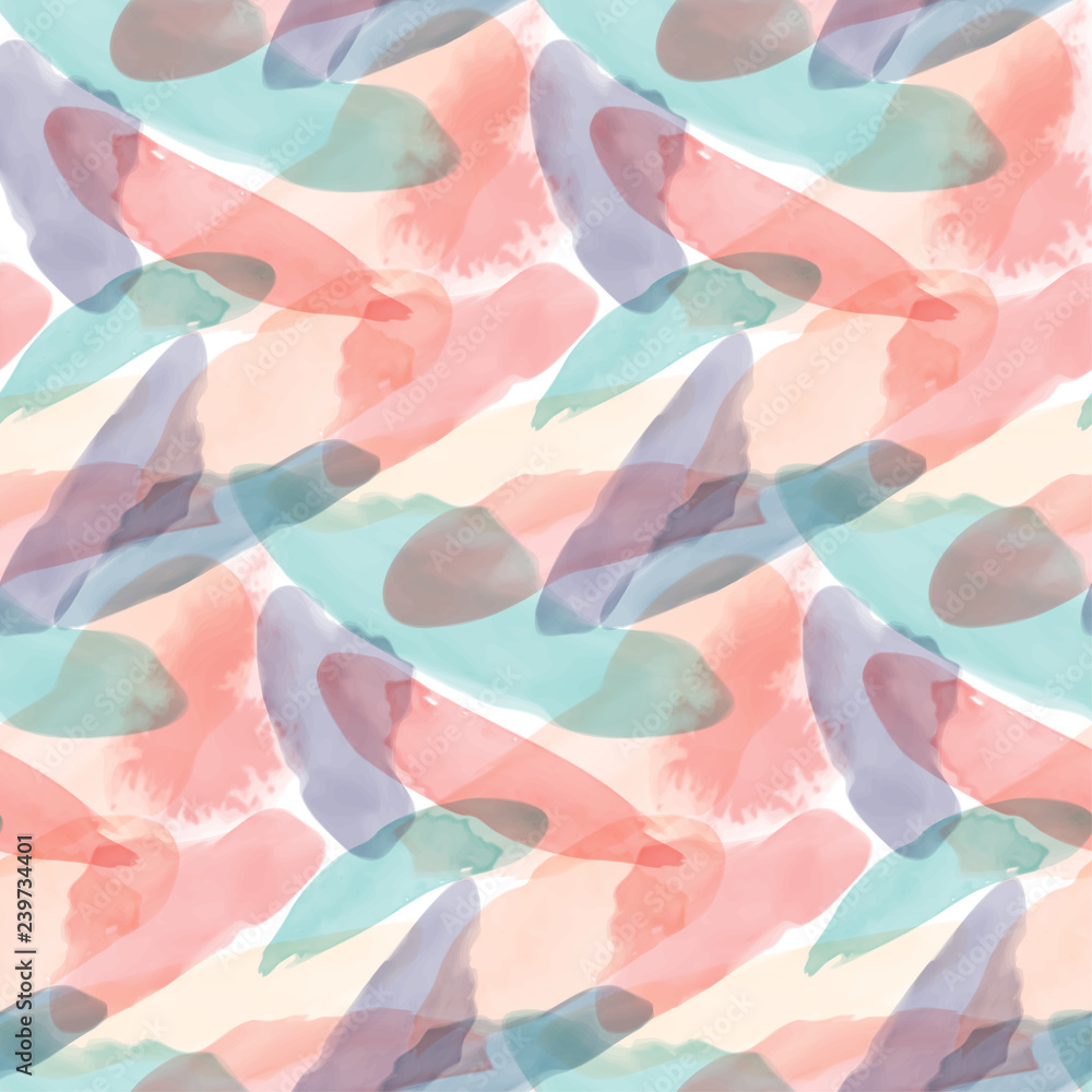 Seamless pattern of watercolor hand painting stains. Vector illustration created with custom brushes, not auto-tracing