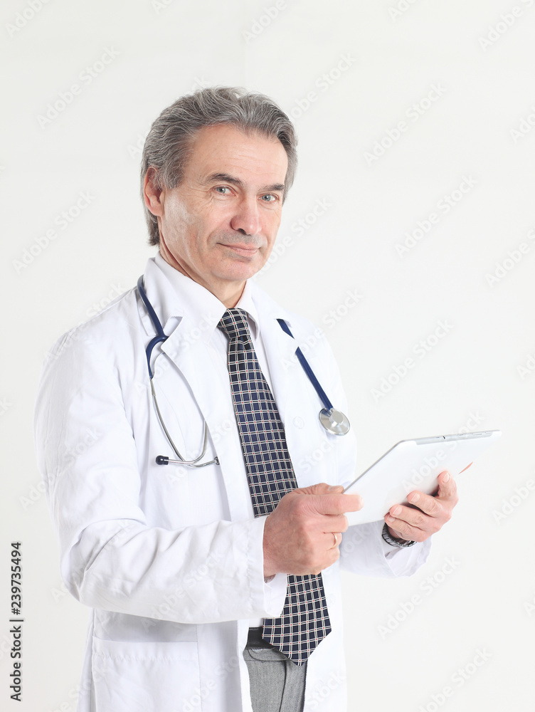 therapist with a digital tablet .isolated on white background therapist with a digital tablet .isolated on white background