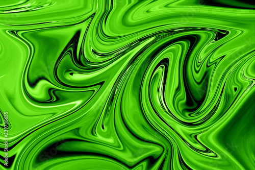 Liquid Abstract Pattern With UFO Green And Black Graphics Color Art Form. Digital Background With Liquid Poisonous Abstract UFO Green Flow.