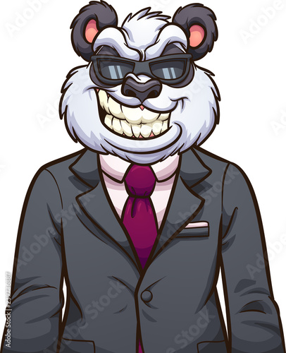 Cool cartoon panda wearing sunglasses and suit. Vector clip art illustration with simple gradients. Head and body on separate layers. 